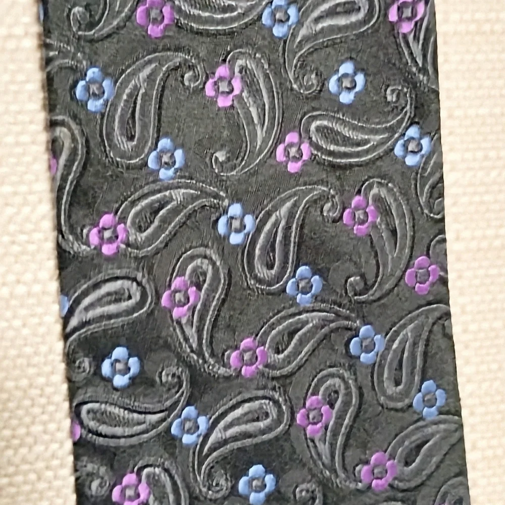 Haspel Men's Black Paisley Flower Necktie Tie Silk Retro Classic Abstract